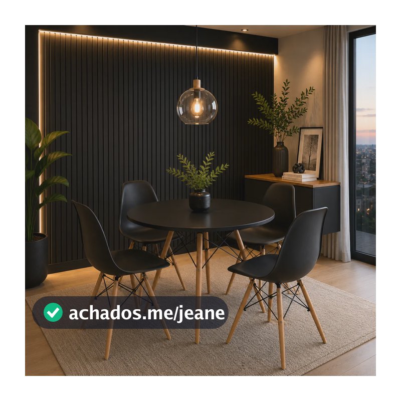 Conjunto Completo Mesa Redonda Firme Com 4 Cadeiras Eam Preto/preto
