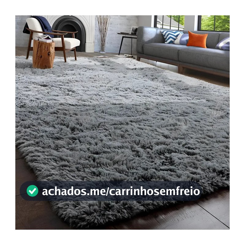 Tapete Decorativo Felpudo 2,00x1,50 Sala Quarto Escritório Cor Cinza Liso Pelo Alto Casa Laura Enxovais