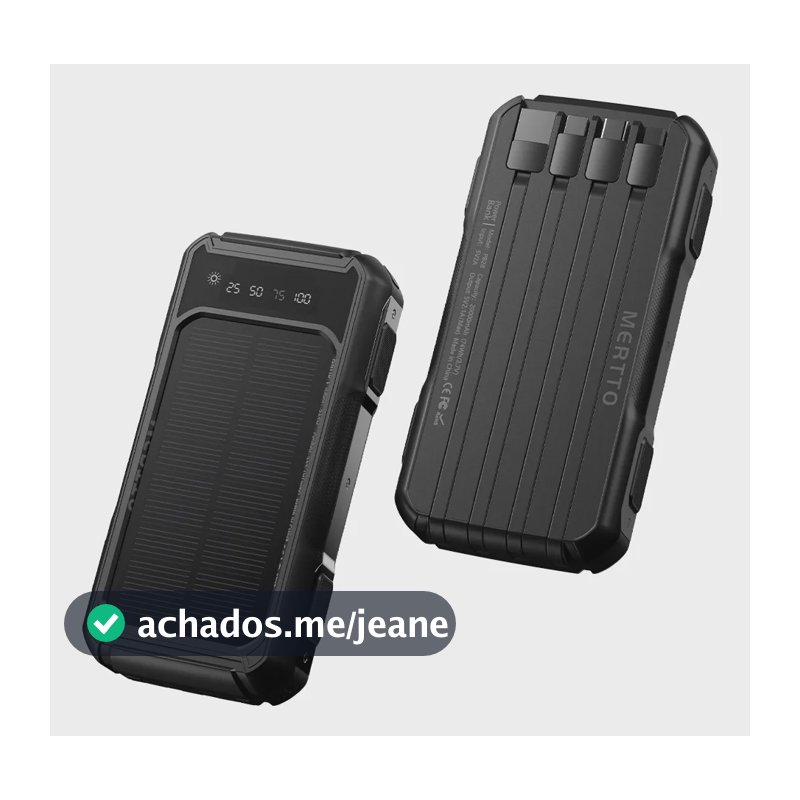 Carregador Solar 20000mah Mertto Pb28 Com Cabos Integrados Preto