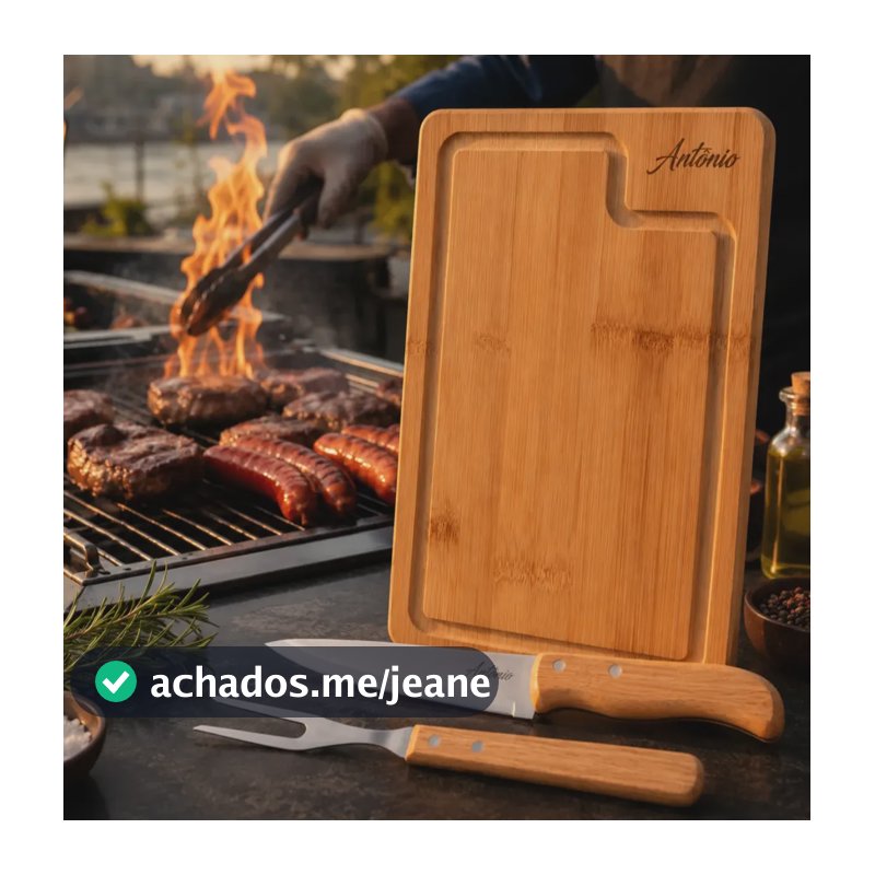 Kit Para Churrasco Tábua Faca Garfo Com Nome