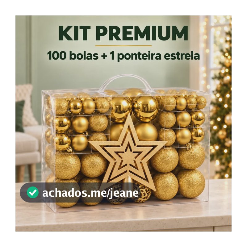 Kit 100 Bolas Árvore De Natal + Ponteira Estrela Pendente Bolinhas Lisas Foscas Glitter Decoração Natalina Premium Cor Dourado