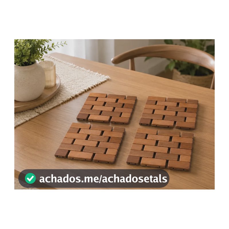 Kit 4 Descansos De Panela Bambu 12x12cm Apoio De Mesa Marrom Liso
