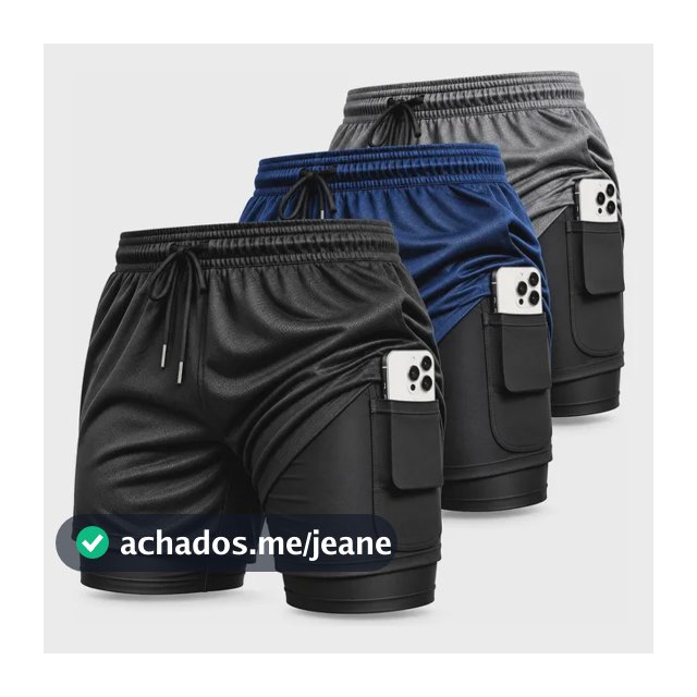 Kit 3 Shorts Masculinos 2 Em 1 Bermuda Dupla Para Academia