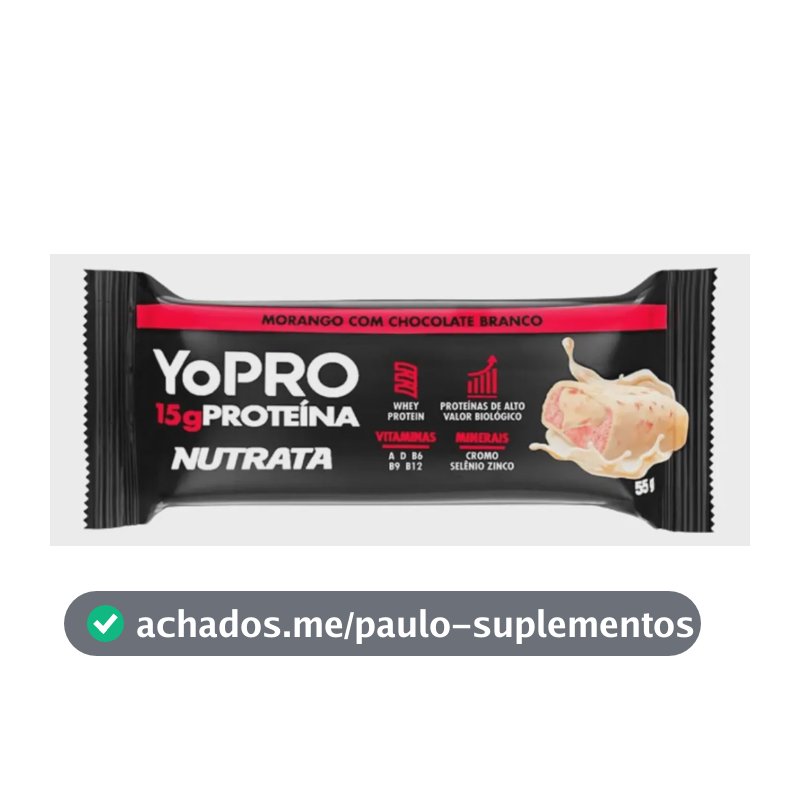 NUTRATA YOPRO 55G C/ 12 BARRAS - MORANGO COM CHOCOLATE BRANCO