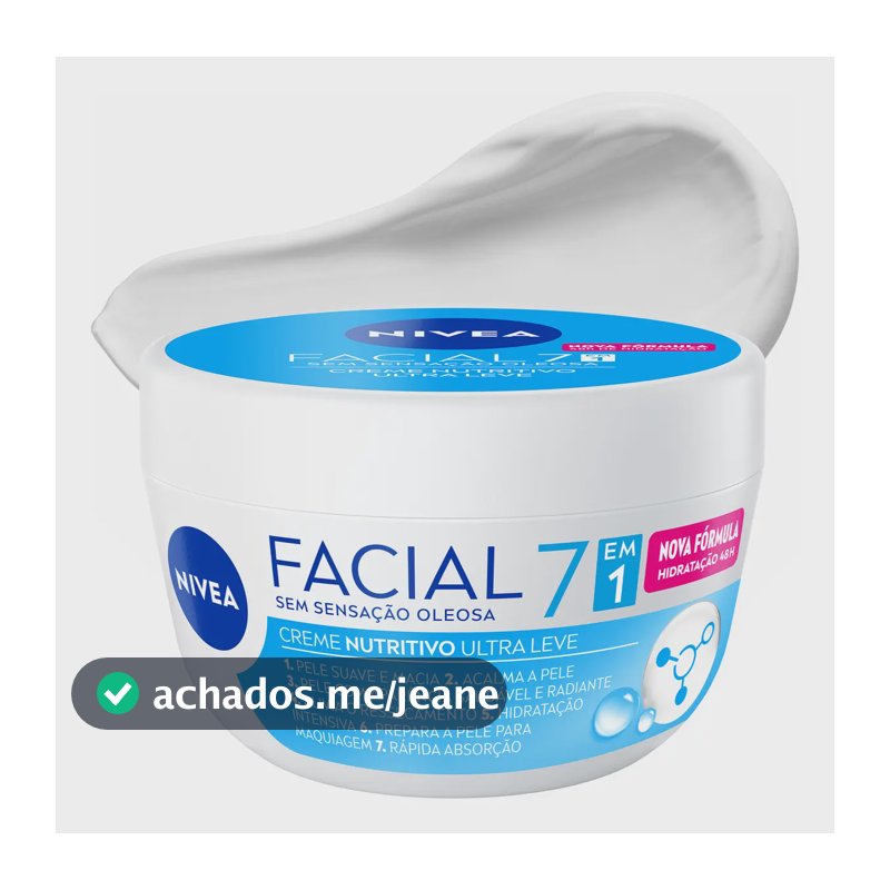 NIVEA Creme Facial Nutritivo Ultraleve 7 em 1 100g, BBB 26, Pele Suave e Macia, Acalma, Alivia Ressecamento, Hidratação 48h, Aminoácidos, Cuidado Facial