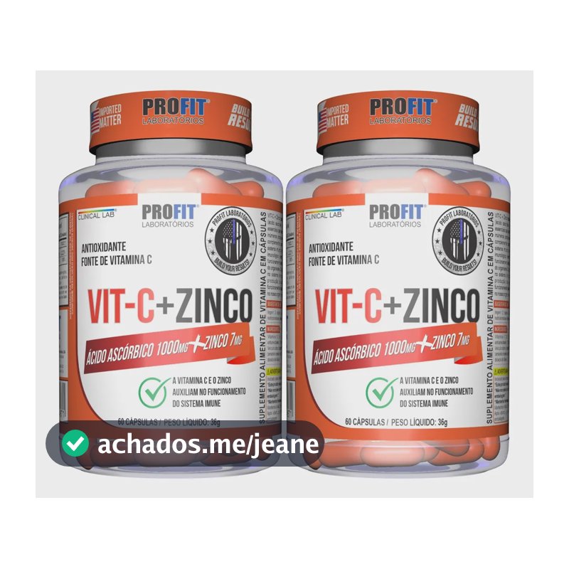 Kit 2x Vitamina C 1000mg Vit C + Zinco 60 Cápsulas - Profit Sabor Sem Sabor