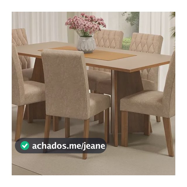 Sala Jantar Mesa Tampo Madeira 6 Cadeiras Madison Madesa