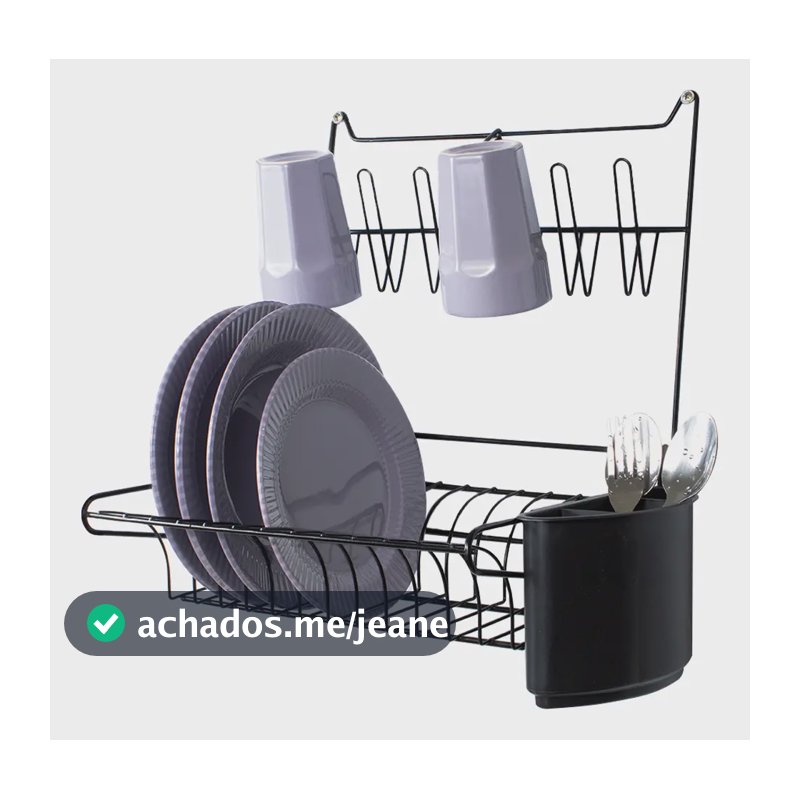 Escorredor Suspenso Parede Dobrável 10 Pratos Kit Instalação Preto
