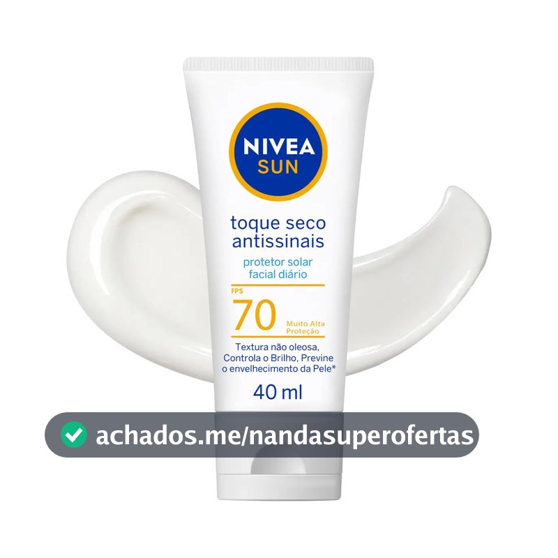 NIVEA SUN Protetor Solar Facial Toque Seco Antissinais FPS70 40ml, Alta Proteção UVA/UVB, Controla a Oleosidade, Previne Envelhecimento, Textura Leve