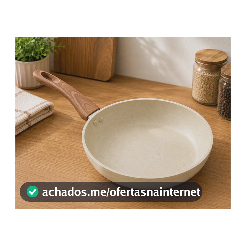 Frigideira Cerâmica Antiaderente Fogão Cooktop Indução Gás Premium Sem Tampa Frita Sem Óleo Não Gruda 24 Cm Bege Mundilar