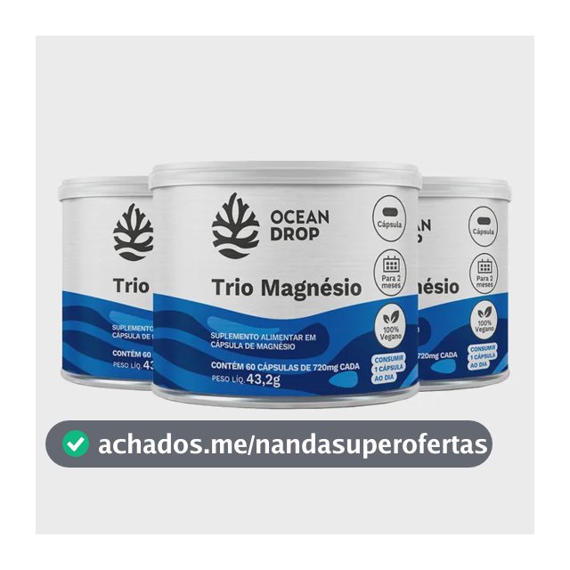 Kit 3x Trio Magnésio Ocean Drop Magnésio Bisglicinato Malato 60 Cápsulas 175mg