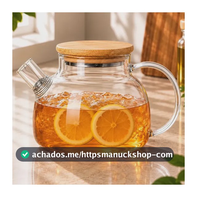 Chaleira De Vidro Tampa De Bambu Transparente com Filtro Infusor Inox para Chá Café Transparente Pacotinho Decor