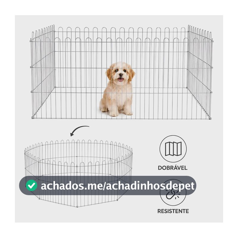 Cercadinho Móvel Cachorro Gato Pet 8 Telas Aramada 60x100cm Cromado