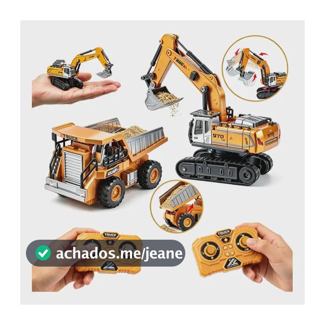 2em1 Carro Construção Escavadeira Controle Remoto E Caminhão Dourado-escuro