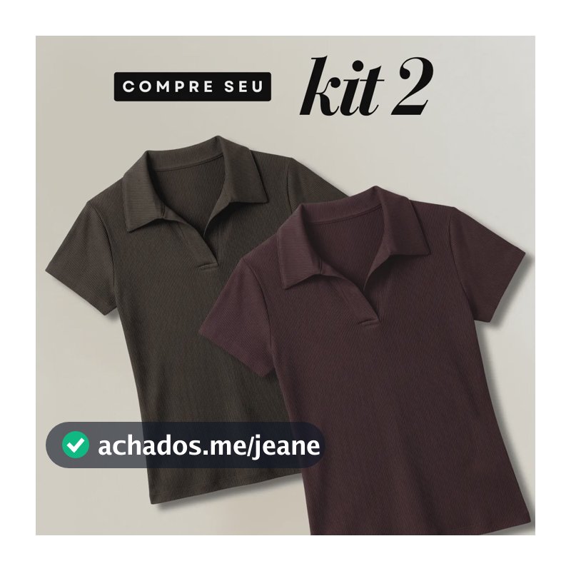 Kit 2 Blusa Gola Polo Feminina Canelada Manga Curta Lisa Marrom E Verde M/g (36/42) Liso