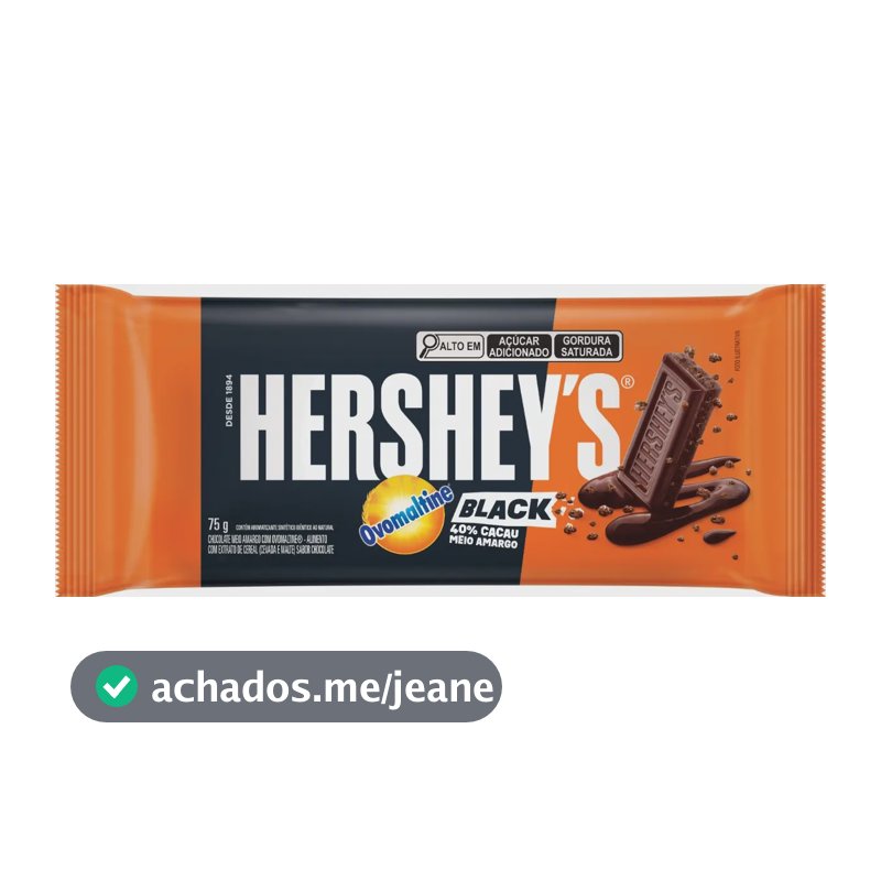 Barra de Chocolate Hershey Meio Amargo Ovomaltine 75g