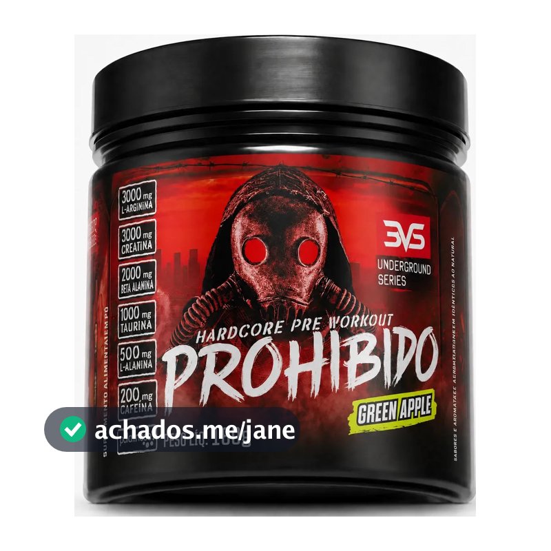 Pré Treino Prohibido 180g Sabor Green Apple - Fórmula Avançada Contendo Creatina, Beta Alanina, Taurina, L-tirosina, L-alanina, Cafeína, Arginina E Palatinose - Extra Forte