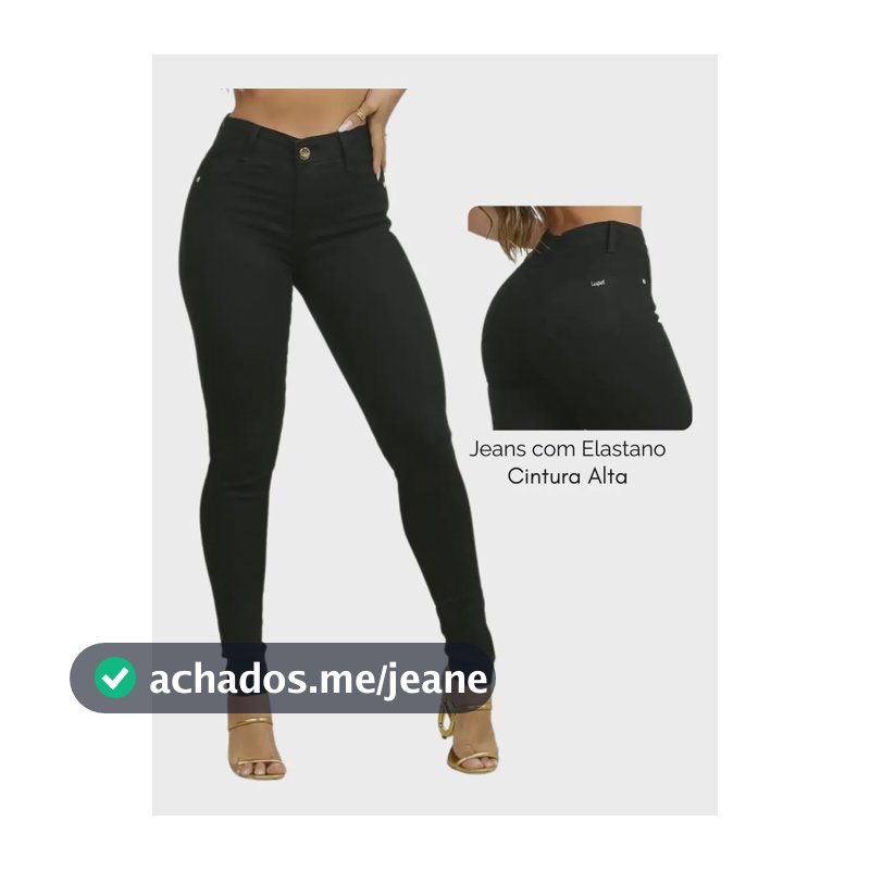 Calça Jeans Feminina Cós Alto Empina Com Elastano Justa Preto Jeans 38