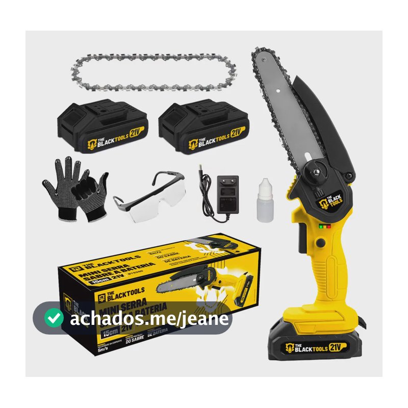 Kit Motosserra Elétrica Portátil 6 Pol 2 Baterias 21v Recarregável Bivolt Bts-200 The Black Tools