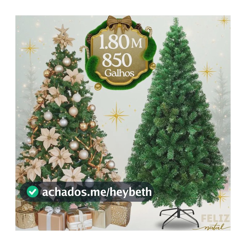 Árvore De Natal Luxo Premium 180cm Com 850 Galhos Pinheiro Verde Pé De Ferro D'presentes