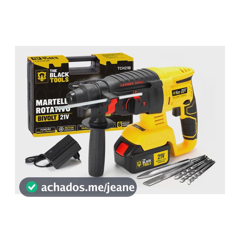 Martelete Rompedor Rotativo De Impacto A Bateria 21V 1400 Rpm 4800 Ipm Cor Amarelo The Black Tools