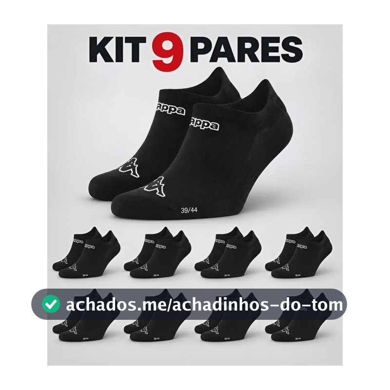 Kit 9 Pares Meias Kappa Sapatilha Soquete Invisível Original Preto 38-43