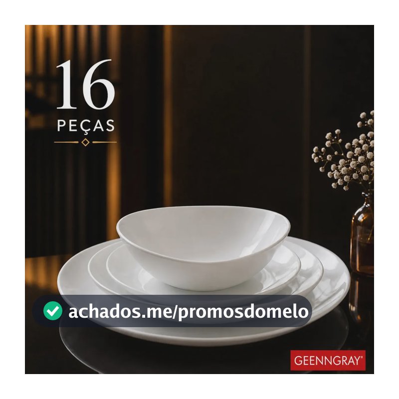 Aparelho Jantar 16 Peças Jogo Kit Branco Pratos Rasos Fundos Bowl e Sobremesa Mesa Posta Côncavo Opalino Resistente Geenngray