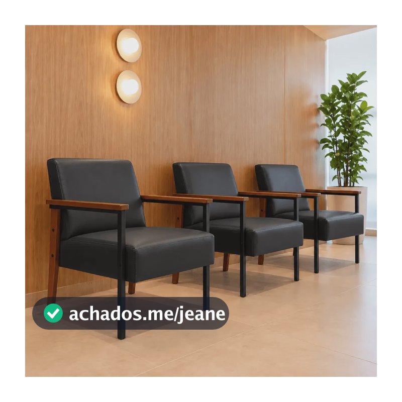 Kit 3 Poltronas Para Sala Escritório Consultório Clínica Courino Preto