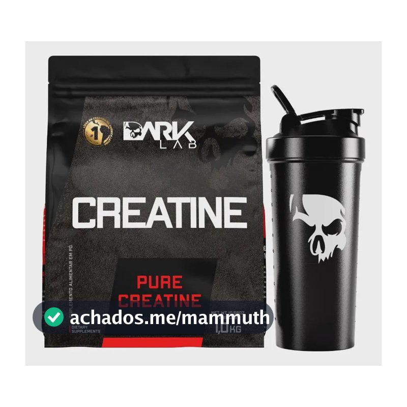 Creatina Pura 1kg Sem Sabor + Coqueteleira Shaker 700ml Preto Dark Lab