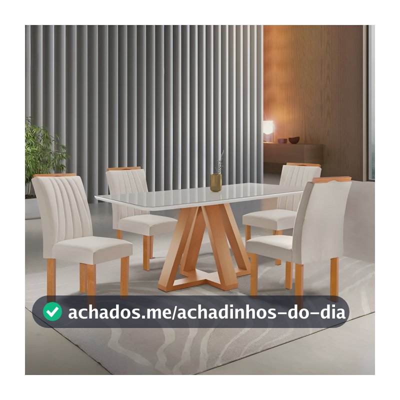 Conjunto Mesa Tampo Smart Plus Vidro Kyra 120cmx90cm 4