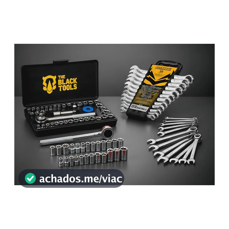 Jogo Ferramentas 50 Peças Soquetes Catraca Chave Combinada Preto