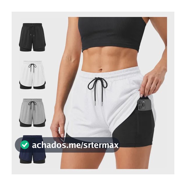 Short Fitness Feminino 2 Em 1 Bermuda Compressão Duplo Praia
