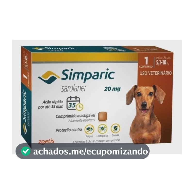 Simparic Antipulgas 20mg 1 Comprimido para Cães 5 a 10kg Zoetis