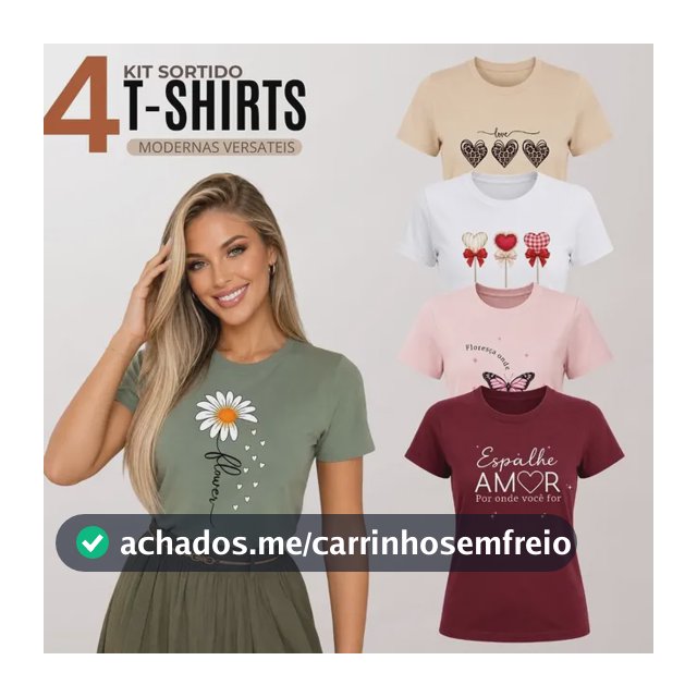 Kit 4 Blusa Feminina Blusa Camiseta T-shirt 100% Algodão