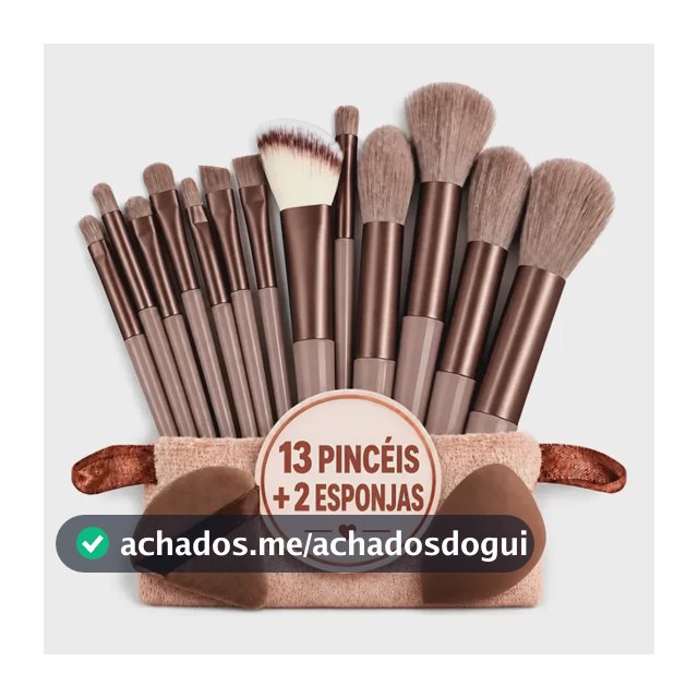 Kit Pincéis Maquiagem 13 Peças + 2 Esponjas Com Estojo Marrom