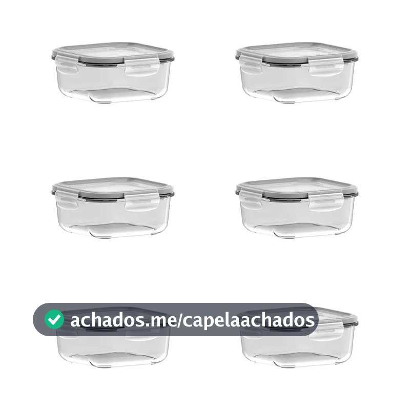 Conjunto De Potes 6 Peças Quadrados 830ml Com Tampa Hermética Cristalino Marinex