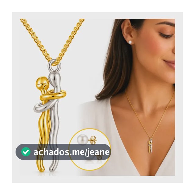 Colar Inox Pingente Abraço Namorados Casal Banhado Ouro 18k