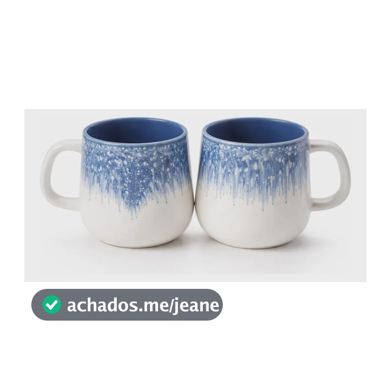 2 Canecas De Cerâmica 350ml Premium - Explendor Branco E Azul Explendor