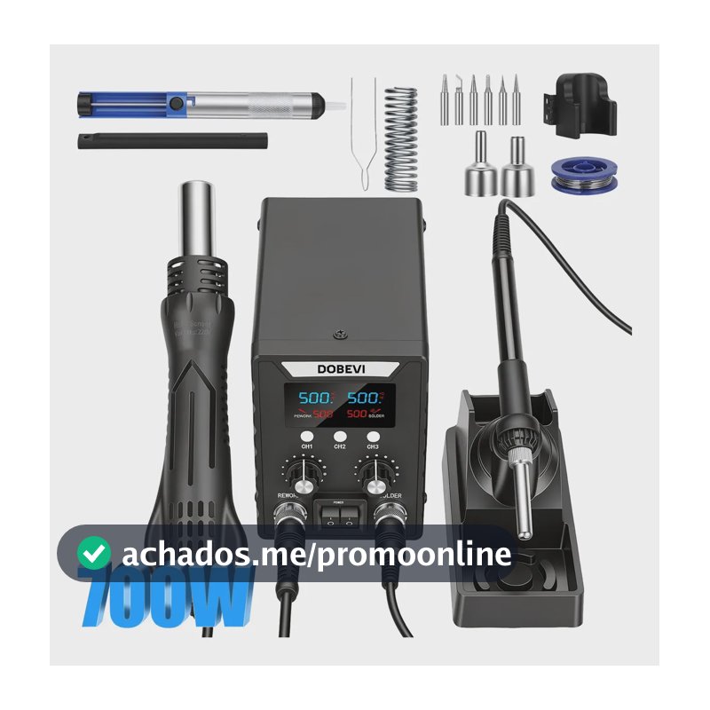 Estação De Solda Com Temperatura Ajustável +3 Bicos Dobevi Preto 220v