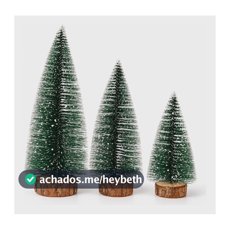 Kit 3 Árvores De Natal Mini Com Base Madeira Neve Decorativa Verde