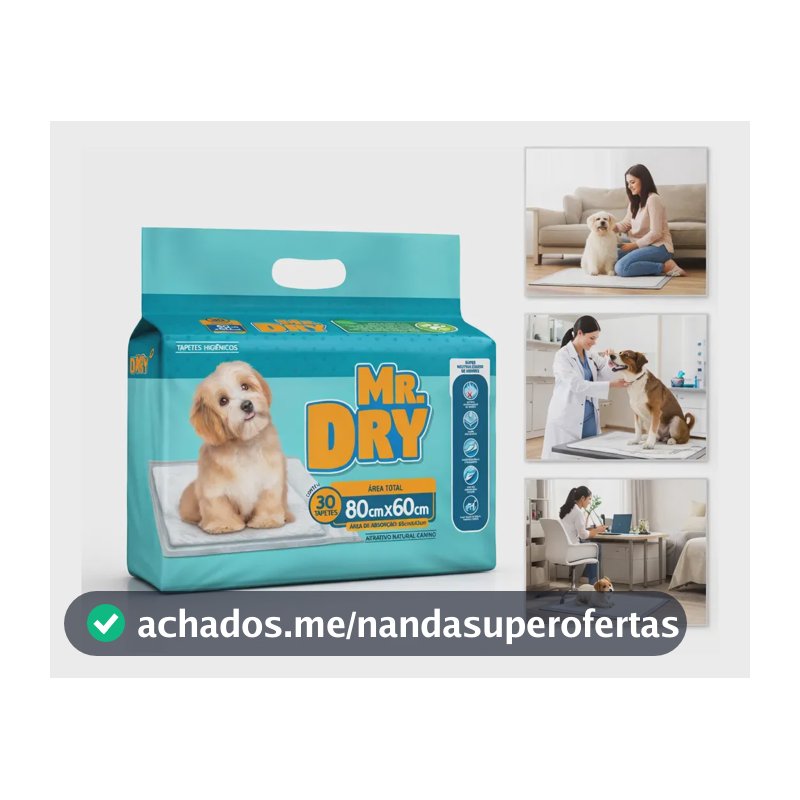 Tapete Higiênico Ultra Seco Mr Dry 80"x60" com 30 Unidades para Cães