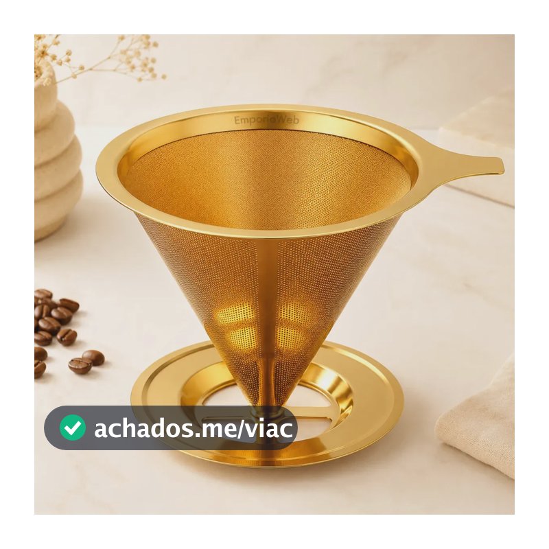 CoadoR de Café em Inox Dourado – Peneira Reutilizável de Malha Fina para Cozinha