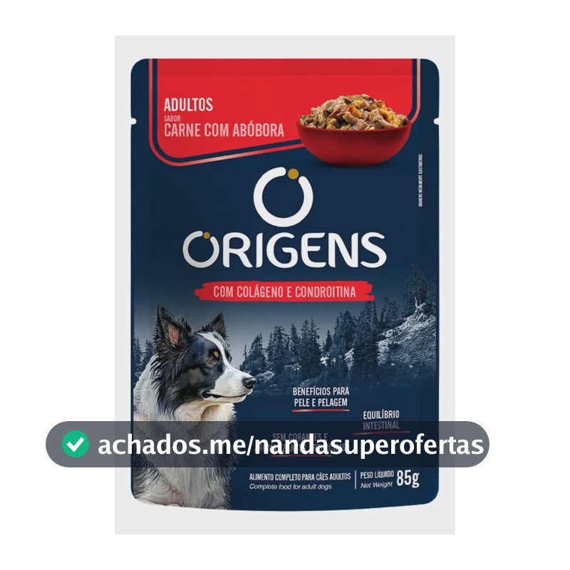 Alimento Umido Origens Cão Sabor Carne 85g Com 18 Unidades