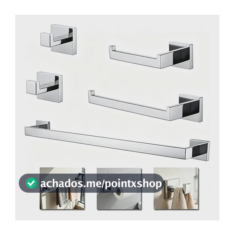 Kit Acessórios para Banheiro Hidralia em Aço Inox Prateado, 5 Peças