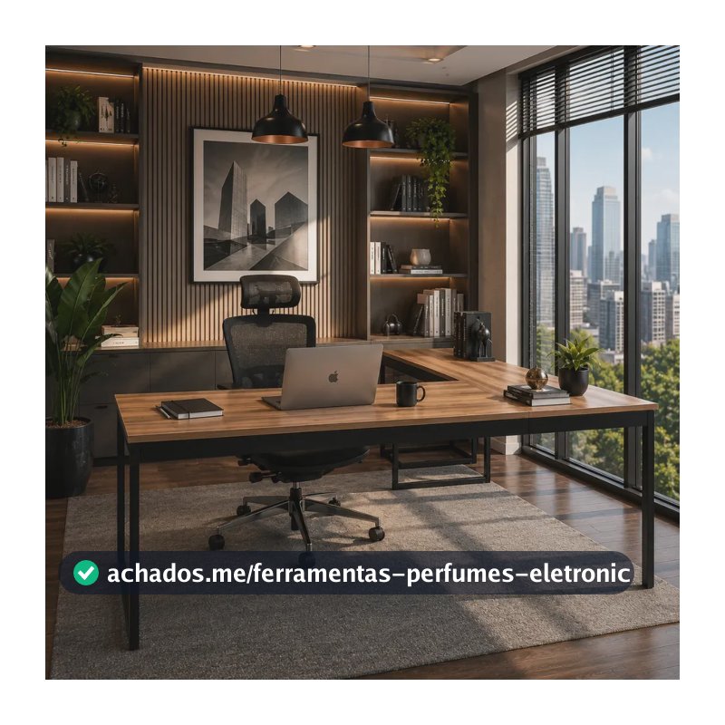 Mesa De Canto Em L Multifuncional Lamina Com Preto- Ideal Para Escritório Ou Home Office Compacta, Moderna E Perfeita Para Organização