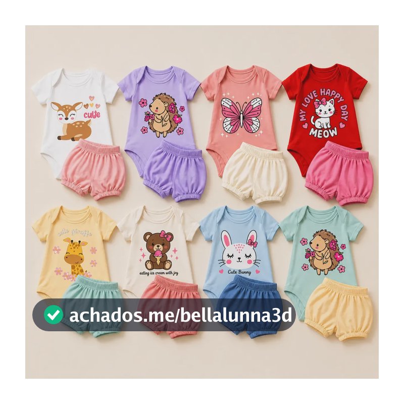Kit 8 Peças Menina Body Manga Curta  + Short Algodao Sortido Sortido P ( 1 A 3 Meses)