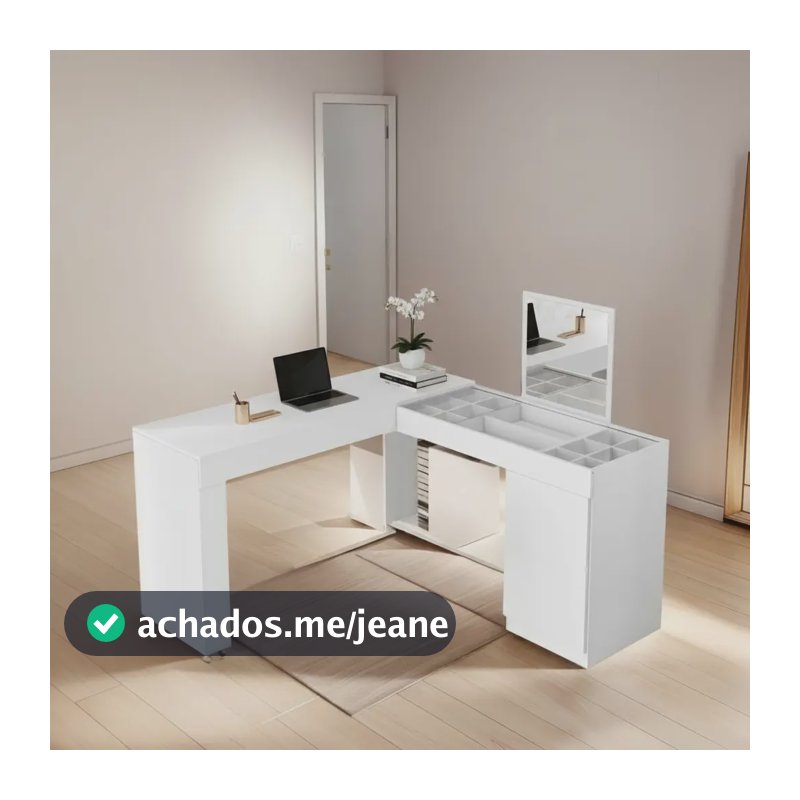 Escrivaninha L Penteadeira New Office Presence Branco Fosco Branco