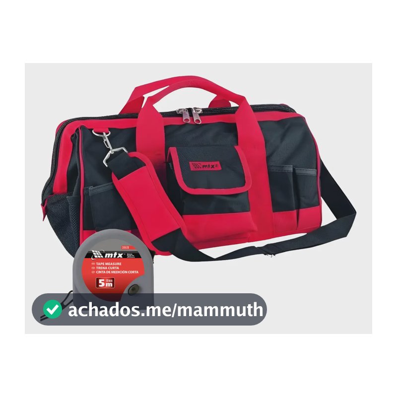 Bolsa Grande P/ Ferramentas Mtx 32 Bolsos + Trena 5 Metros Vermelho