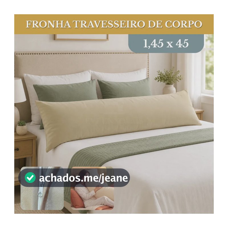 Fronha Travesseiro Para Corpo Xuxão 1,45x45 Algodão Clássico Super Macio Protetor Cor Caqui