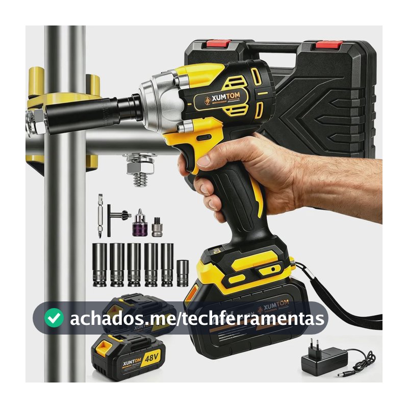 Parafusadeira Furadeira Chave De Impacto 2 Bateria 48v Bivolt Amarelo Parafusadeira e Furadeira para Profissional Doméstico
